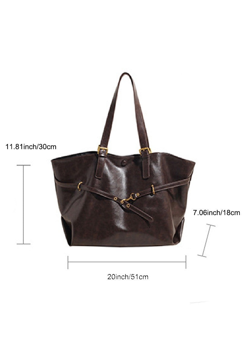Vintage Distressed Buckled Tote Bag