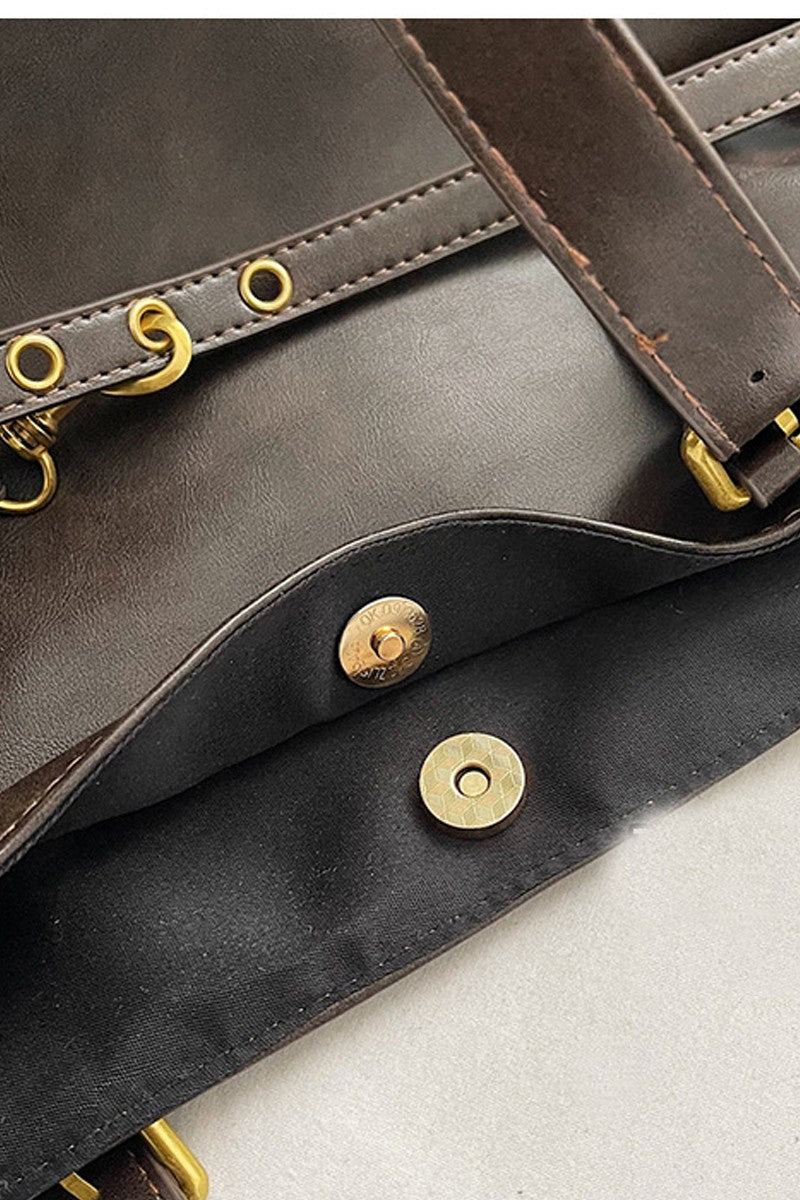 Vintage Distressed Buckled Tote Bag