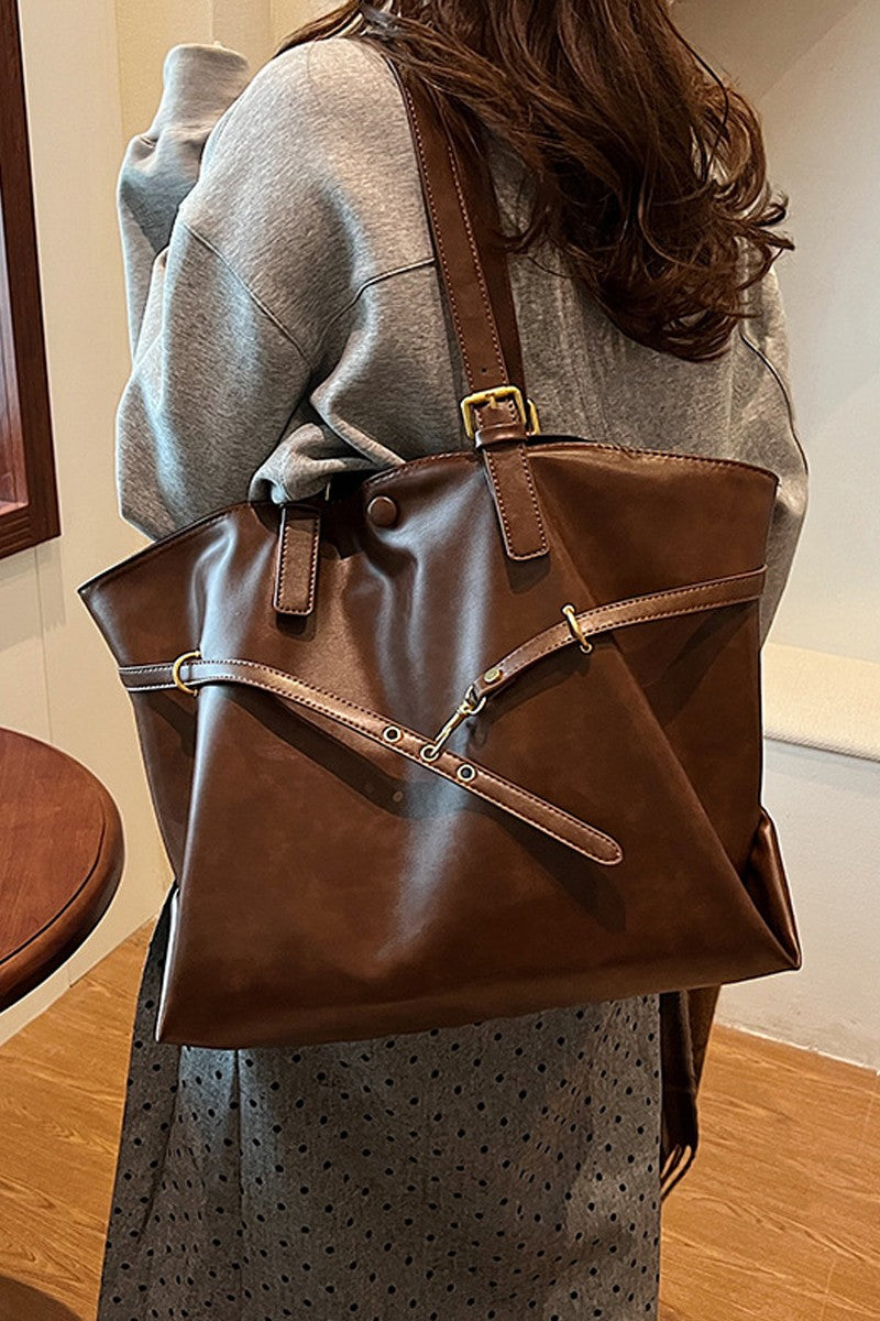 Vintage Distressed Buckled Tote Bag