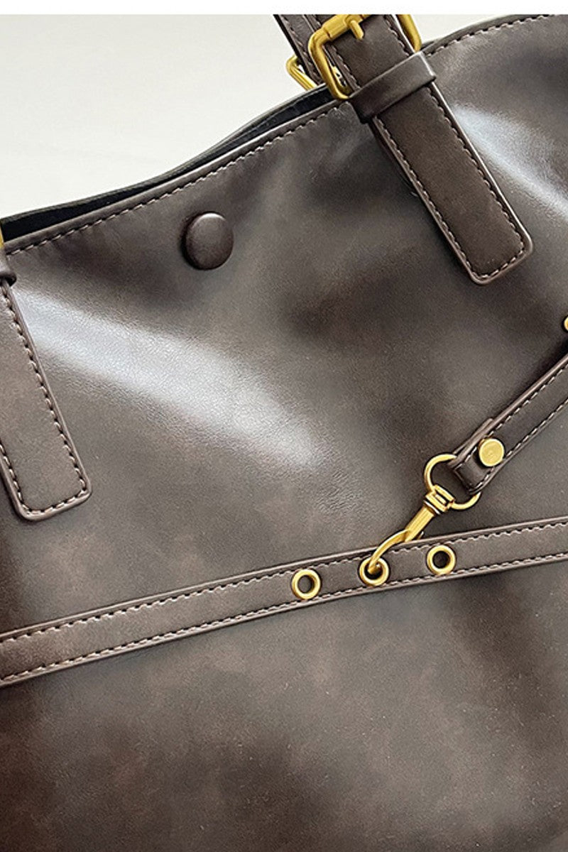 Vintage Distressed Buckled Tote Bag