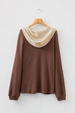 Coffee Waffle Knit Hooded Top