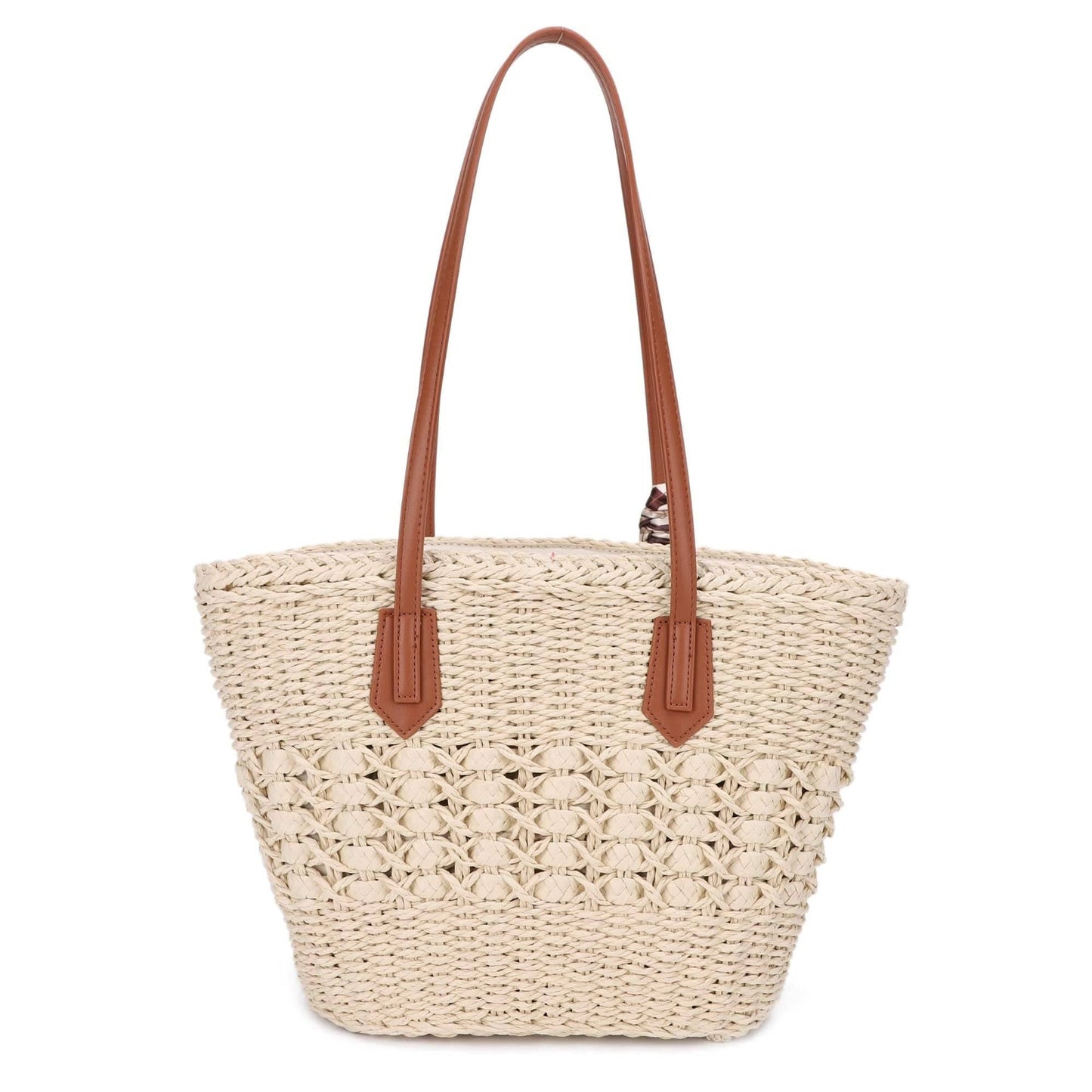 Penelope Straw Tote Bag With Scarf