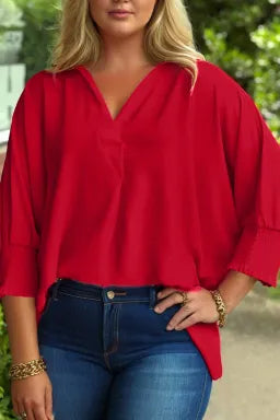 Fiery Red Plus Size Dolman Oversized Tunic Blouse