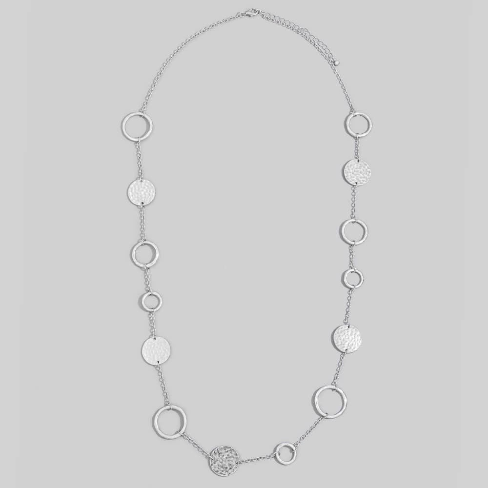 Long Hammered Disc & Open Circle Station Necklace