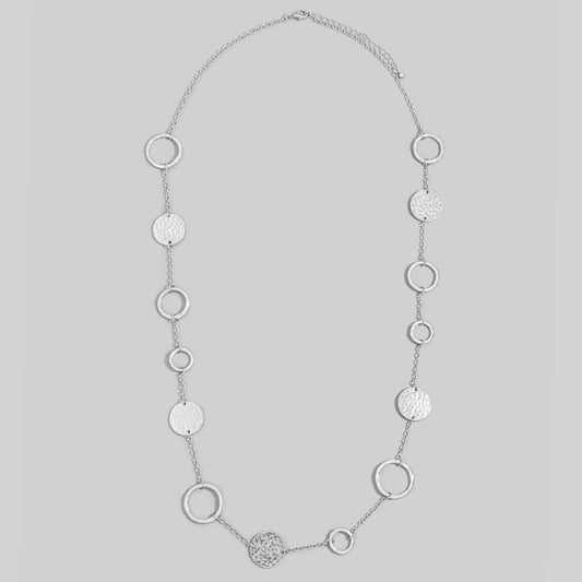 Long Hammered Disc & Open Circle Station Necklace