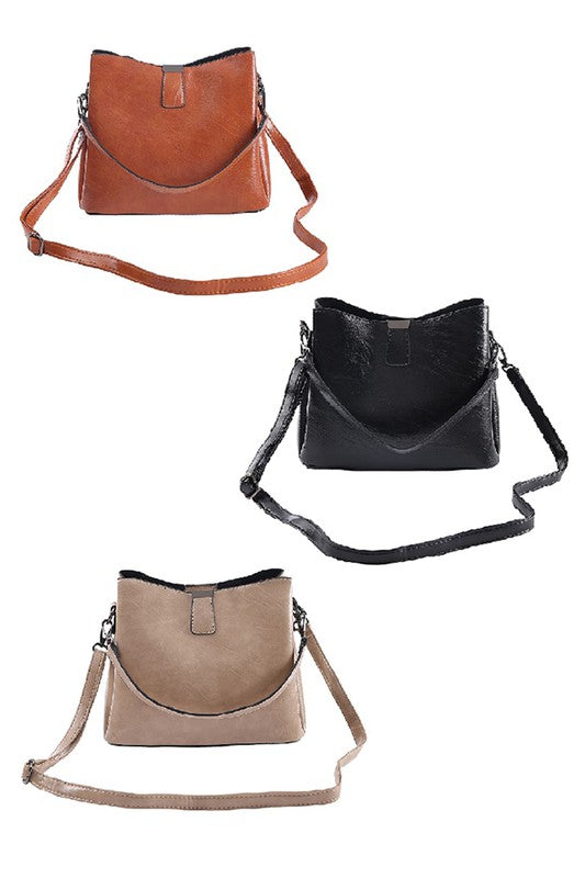 VEGAN LEATHER BUCKET SHOULDER BAG