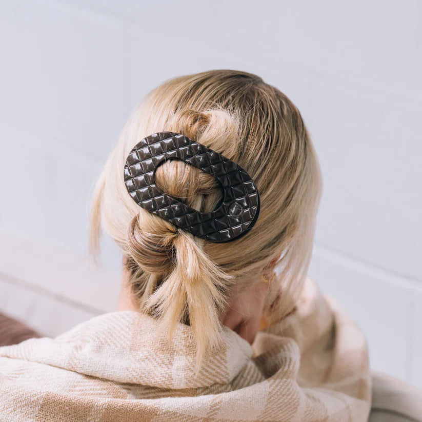 Truly Taupe Quilted Flat Round Hair Clip