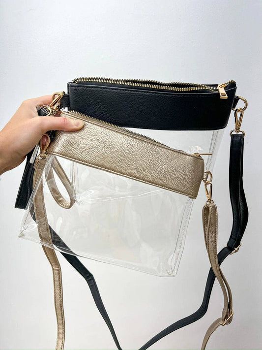 Game Day Clear Crossbody Bag/Clutch - Champagne Gold