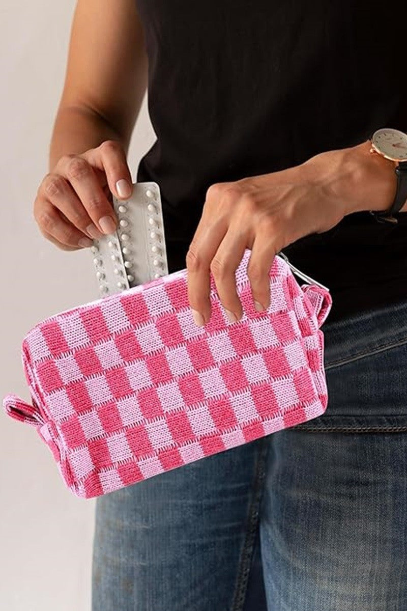 CHECKERED MAKEUP COSMETIC POUCH BAG