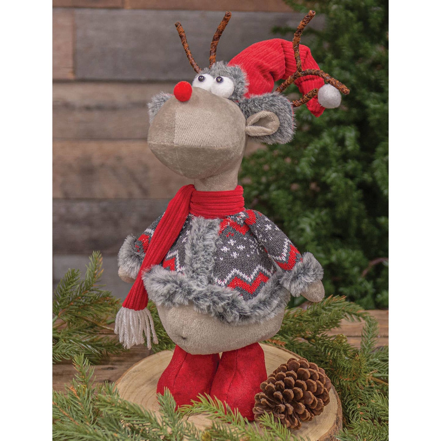 Gray Nordic Knit Standing Belly Reindeer