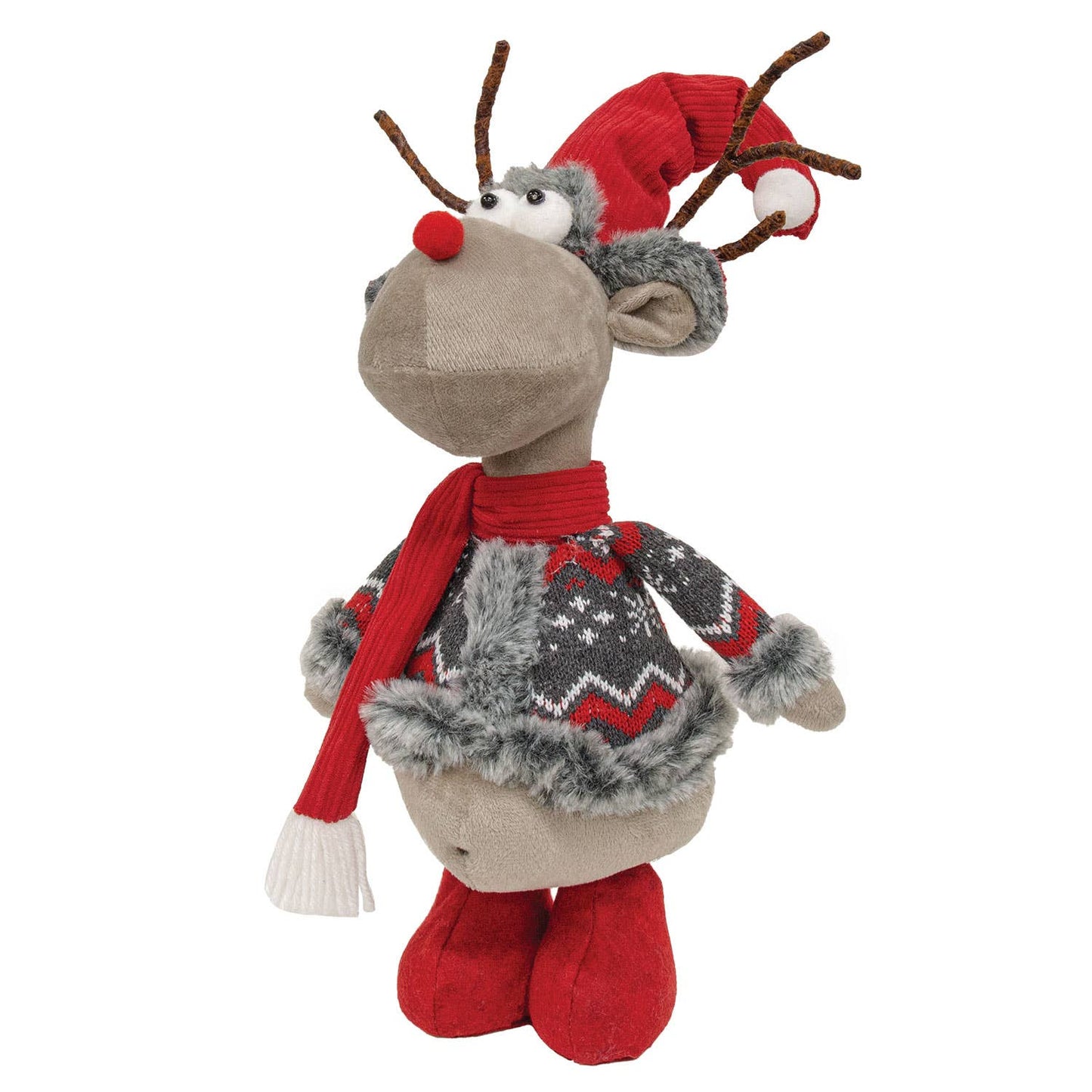 Gray Nordic Knit Standing Belly Reindeer