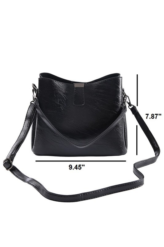 VEGAN LEATHER BUCKET SHOULDER BAG