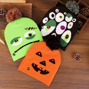 Halloween LED Light Up Knit Hat With Pom Pom - Options Available
