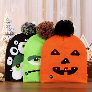Halloween LED Light Up Knit Hat With Pom Pom - Options Available
