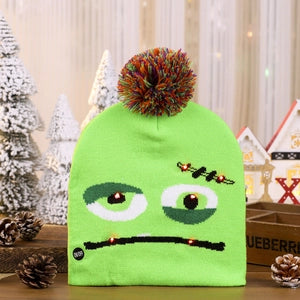 Halloween LED Light Up Knit Hat With Pom Pom - Options Available