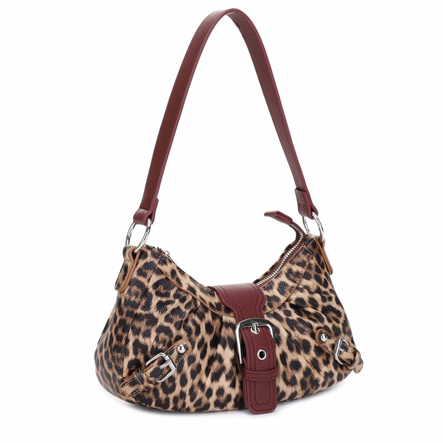 Leopard Print Buckle Baguette Shoulder Bag
