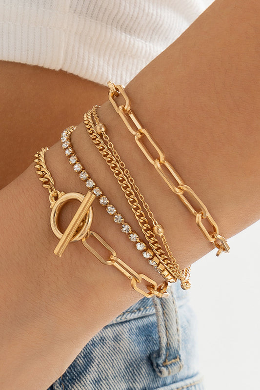 Gold & Rhinestone Chain Bracelet Set