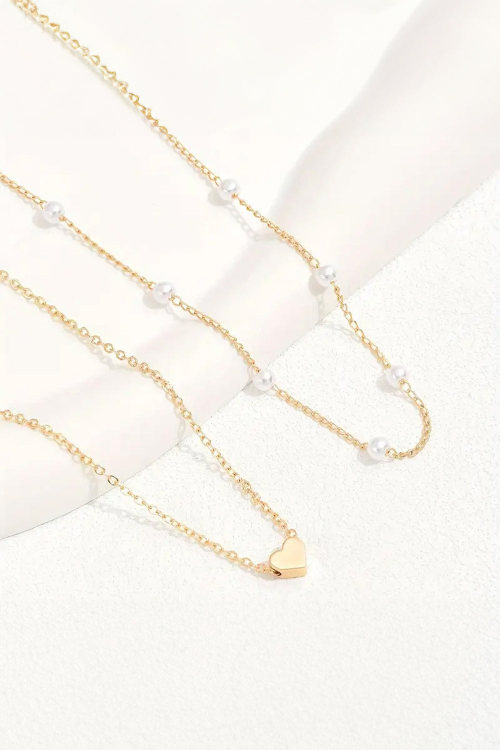 Gold & Pearl Heart Chain Necklace Set