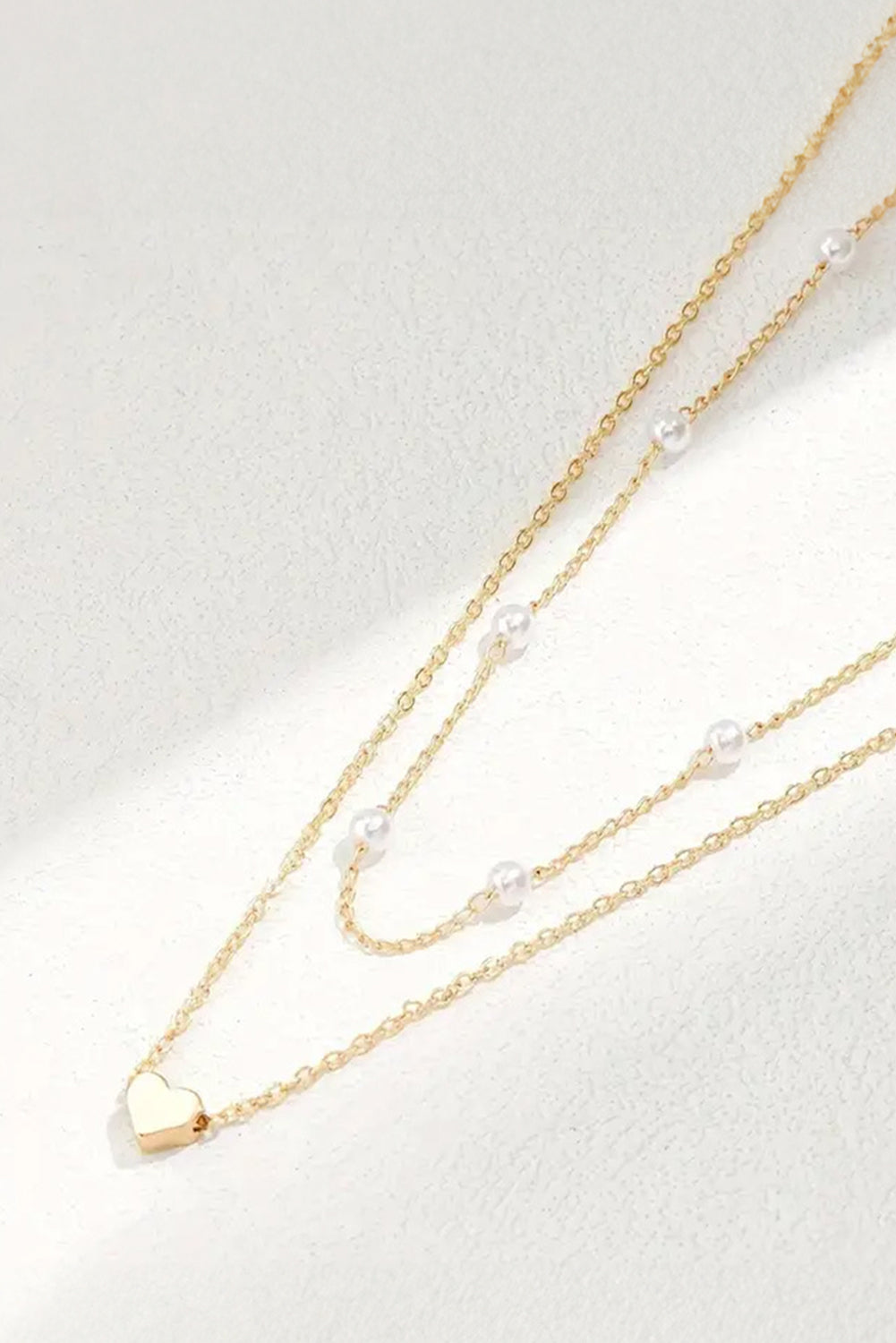 Gold & Pearl Heart Chain Necklace Set