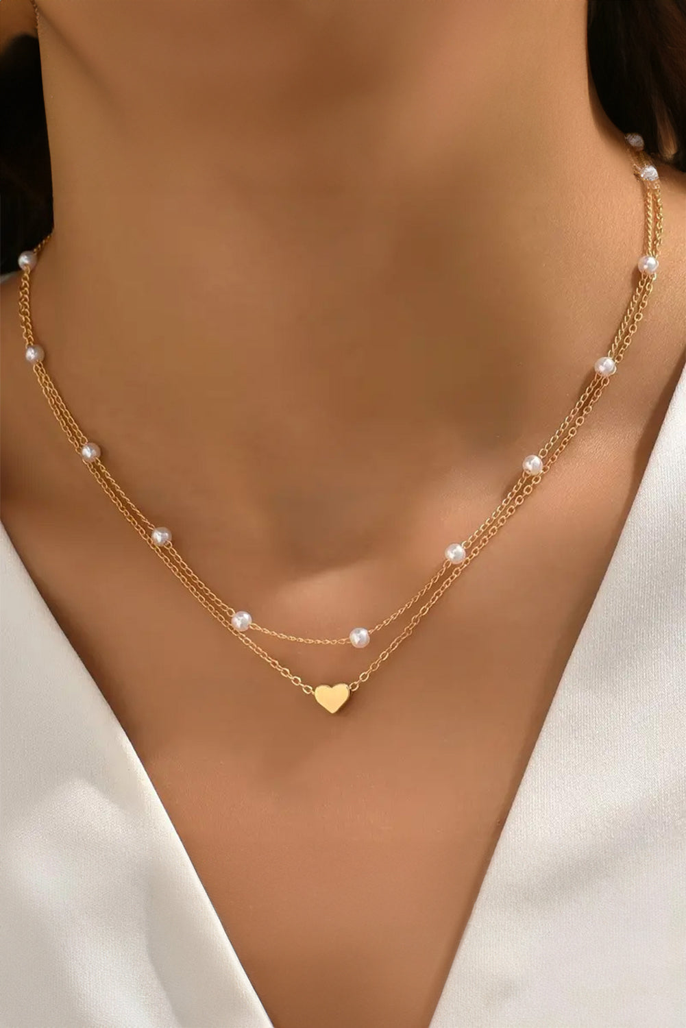 Gold & Pearl Heart Chain Necklace Set