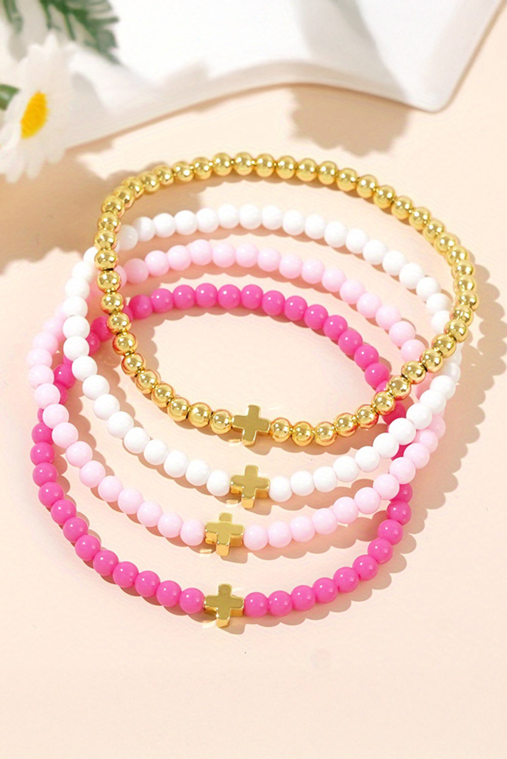 Gold Criss Cross Beaded Bracelet