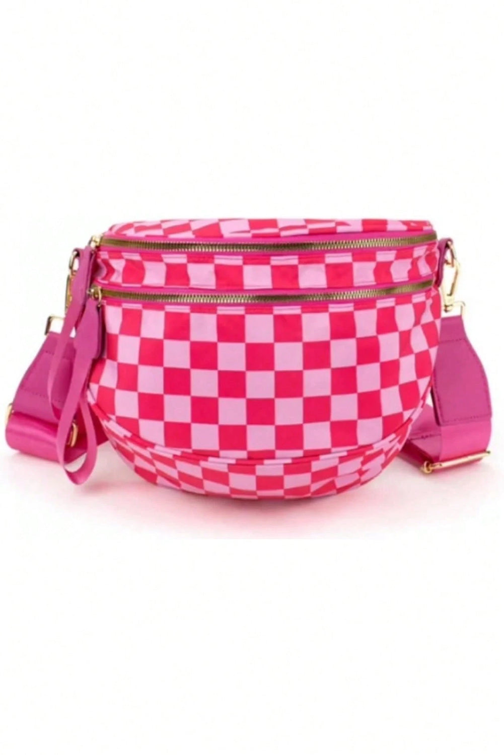 Pink Checkered Print Large Crossbody Bag