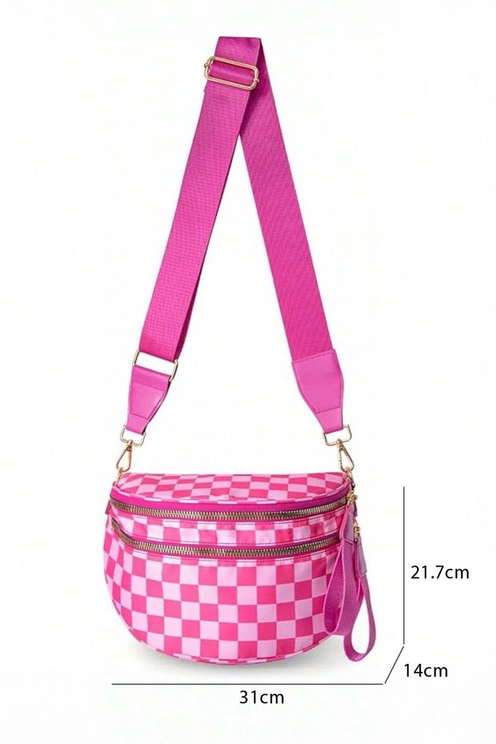 Pink Checkered Print Large Crossbody Bag