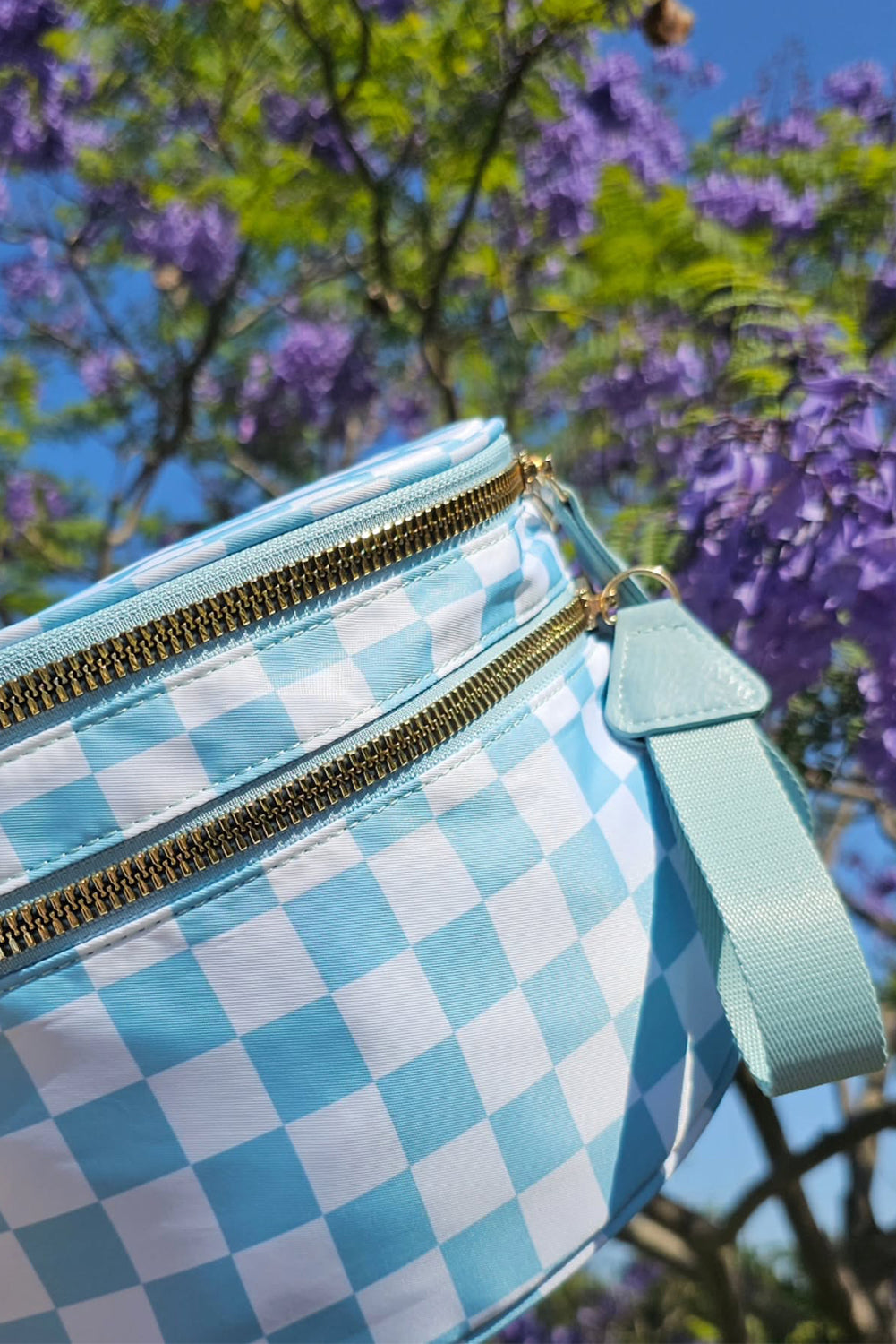 Mist Blue Checkered Print Large Crossbody Bag