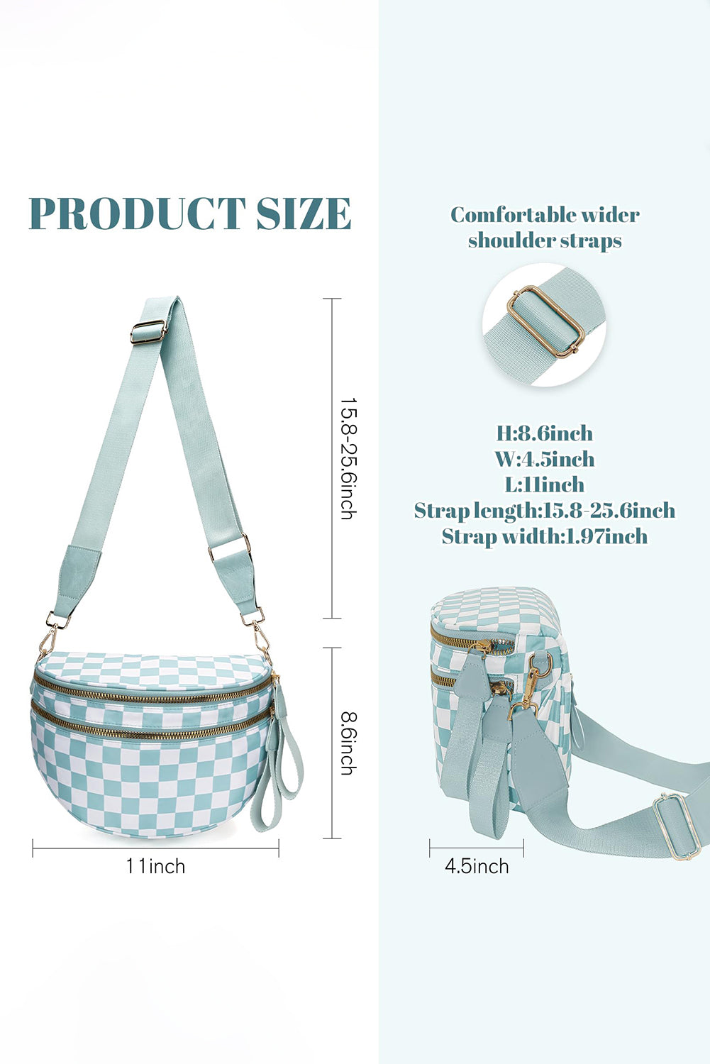 Mist Blue Checkered Print Large Crossbody Bag