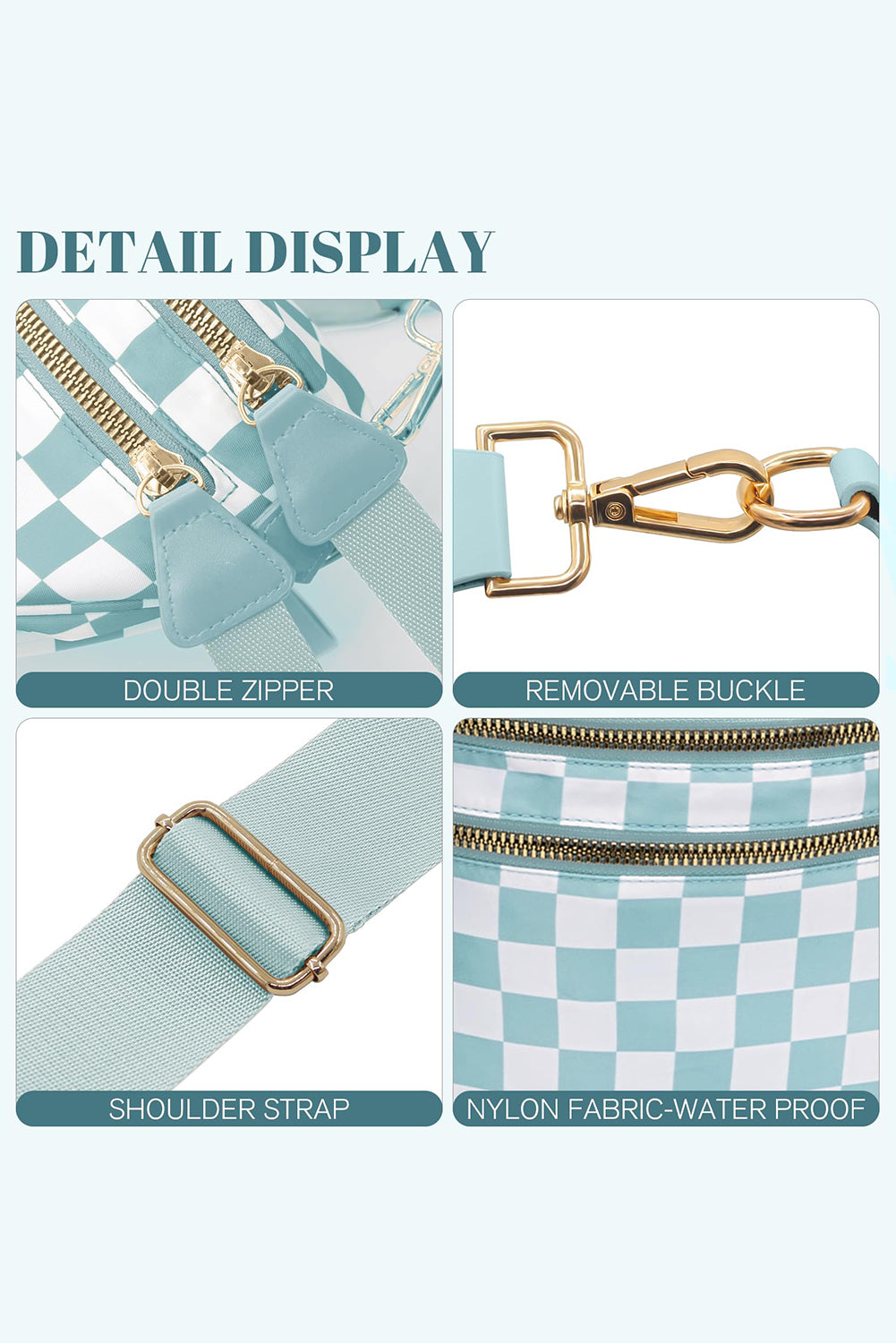 Mist Blue Checkered Print Large Crossbody Bag