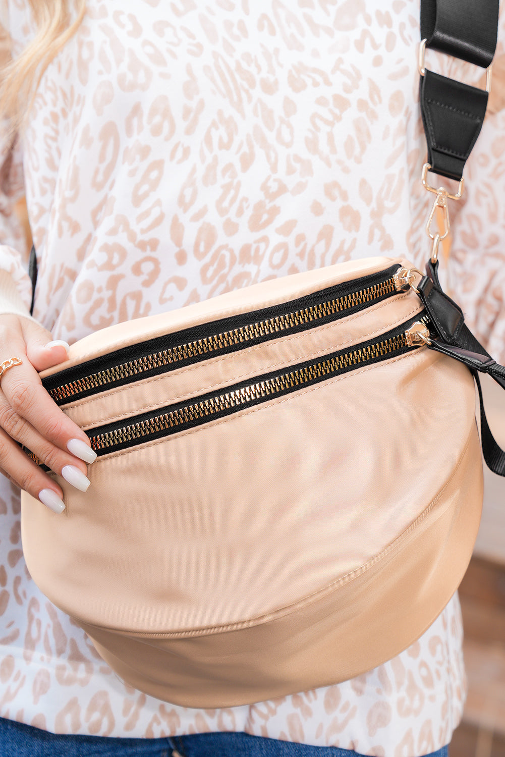 Taupe Wide Strap Crossbody Bag