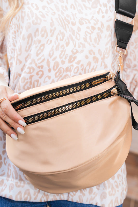Taupe Wide Strap Crossbody Bag