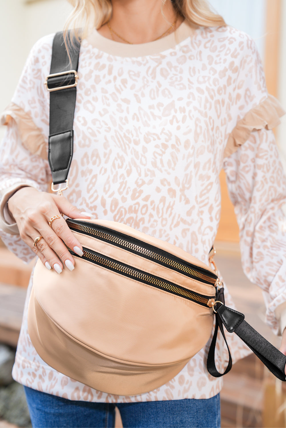 Taupe Wide Strap Crossbody Bag