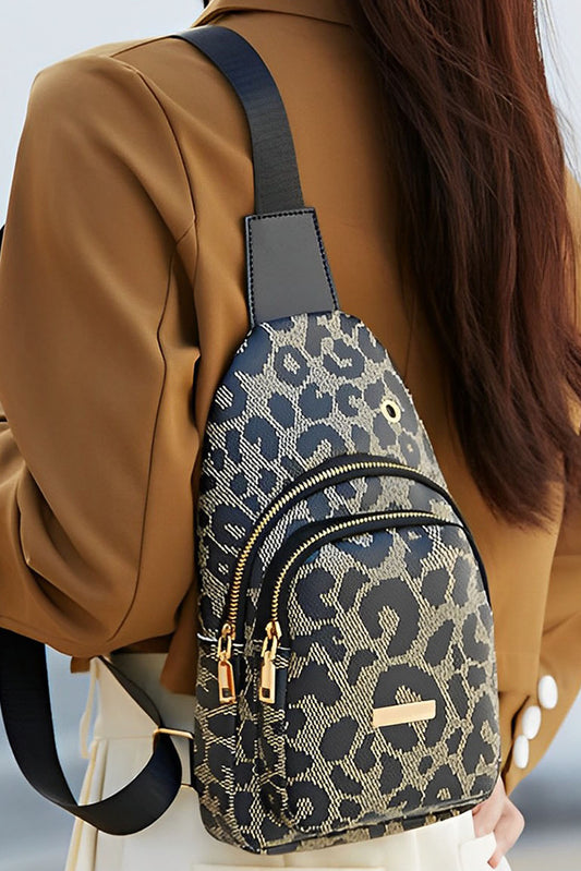 Leopard Printed Zippered Sling Bag