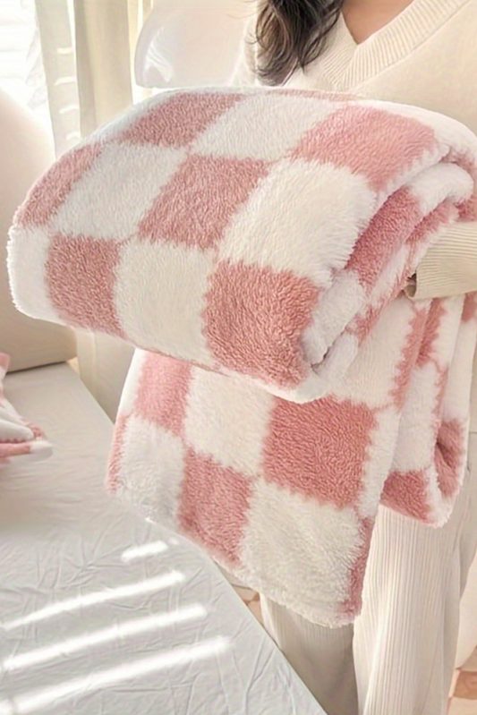 Checkered Fluffy Coral Fleece Blanket