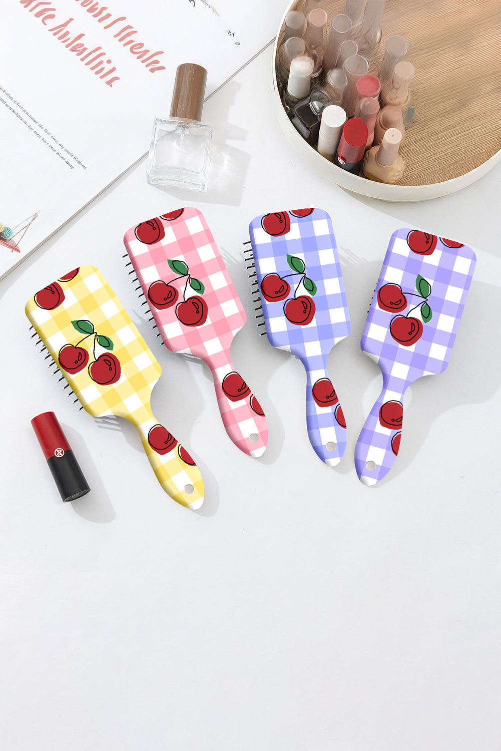 Pink Cute Cherry Plaid Air Cushion Brush