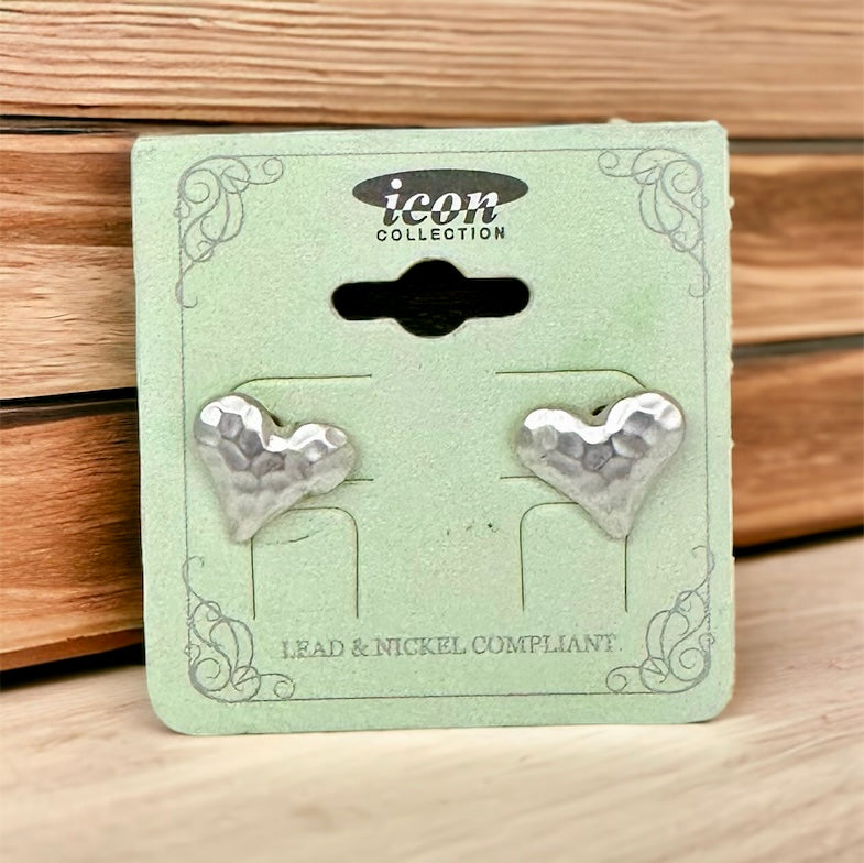 Hammered Silver Heart Studs