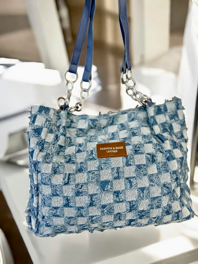 Denim Checkered Purse
