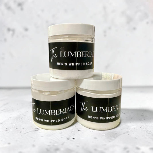 Doodlations Coffee Bar & Boutique The Lumberjack whipped soap in 4oz jars with cedar and sandalwood scent.