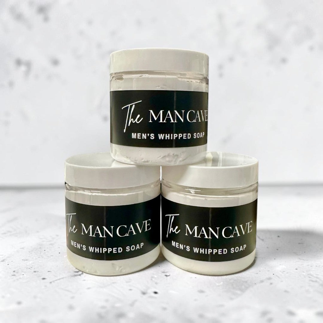 Doodlations Coffee Bar & Boutique The Mancave whipped soap in 4oz jars with fresh lime, eucalyptus, and amber scent.