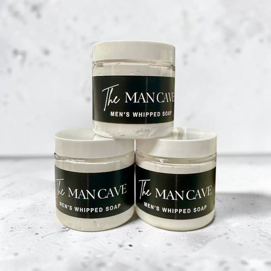 Doodlations Coffee Bar & Boutique The Mancave whipped soap in 4oz jars with fresh lime, eucalyptus, and amber scent.