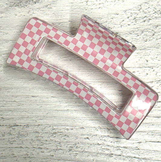 Pink Checkered Hair Clips