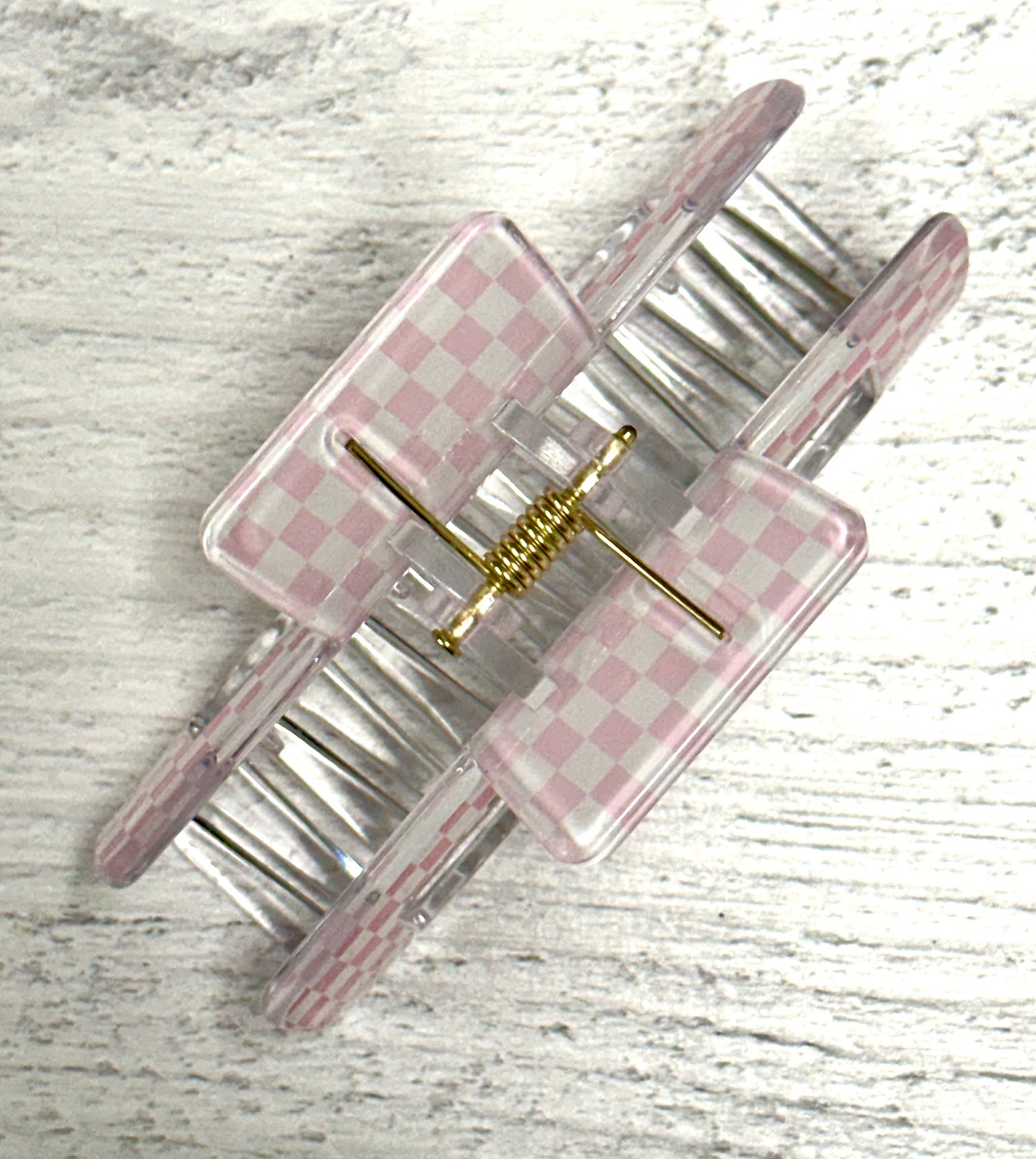 Pink Checkered Hair Clips