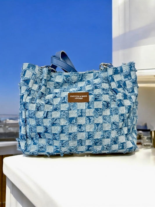 Denim Checkered Purse