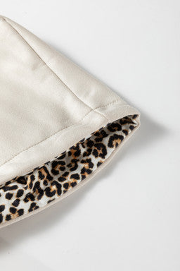 Cream & Leopard Contrast Drawstring Hoodie