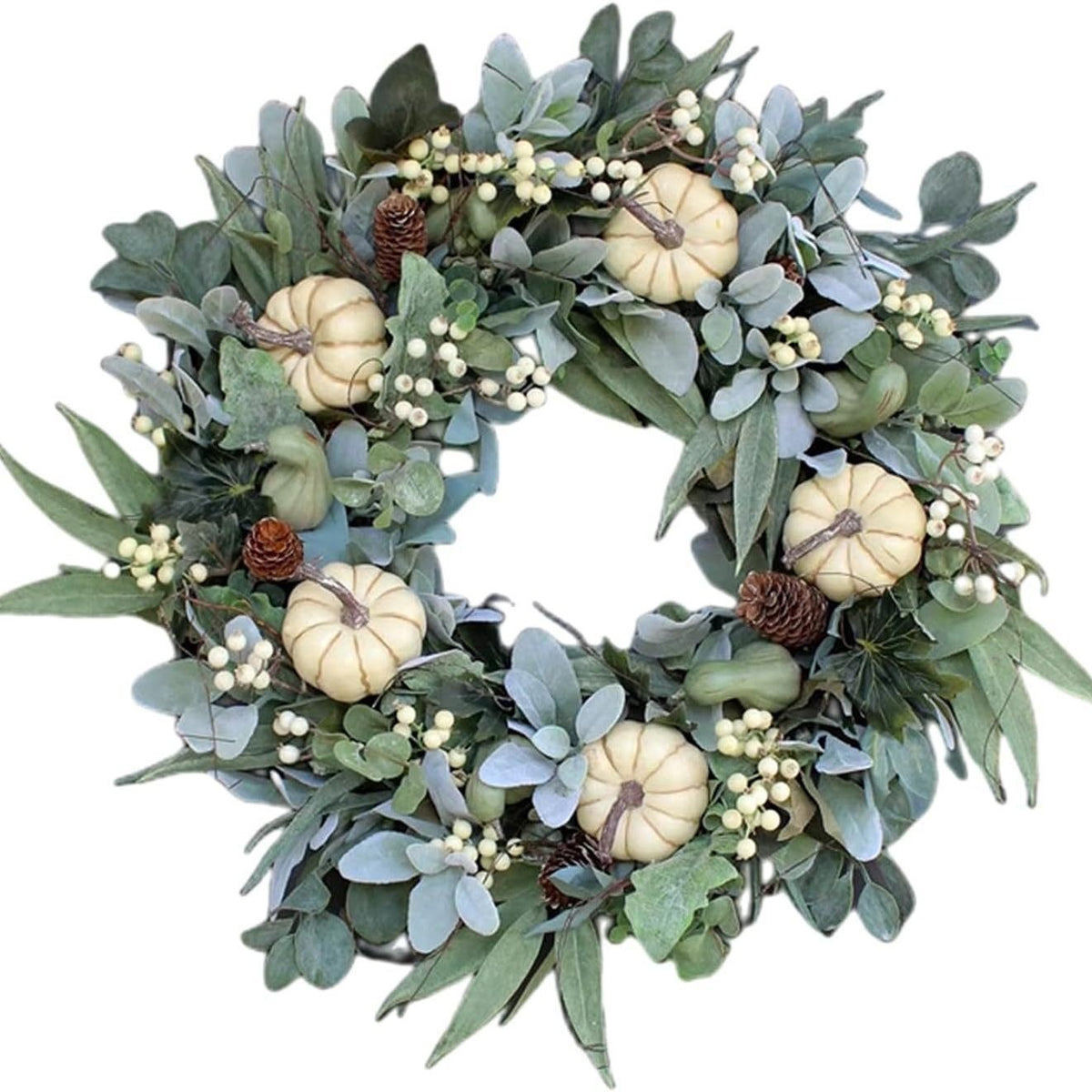 Artificial Autumn Wreath with White Pumpkins