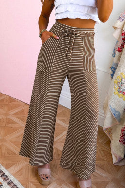 Brown & Khaki Stripe Wide Leg Pants