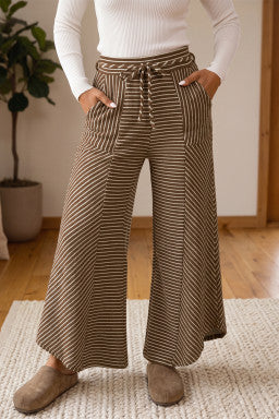 Brown & Khaki Stripe Wide Leg Pants