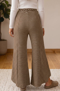 Brown & Khaki Stripe Wide Leg Pants