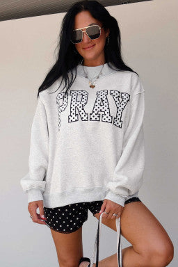 Pray Polka Dot Embroidered Mock Neck Sweatshirt